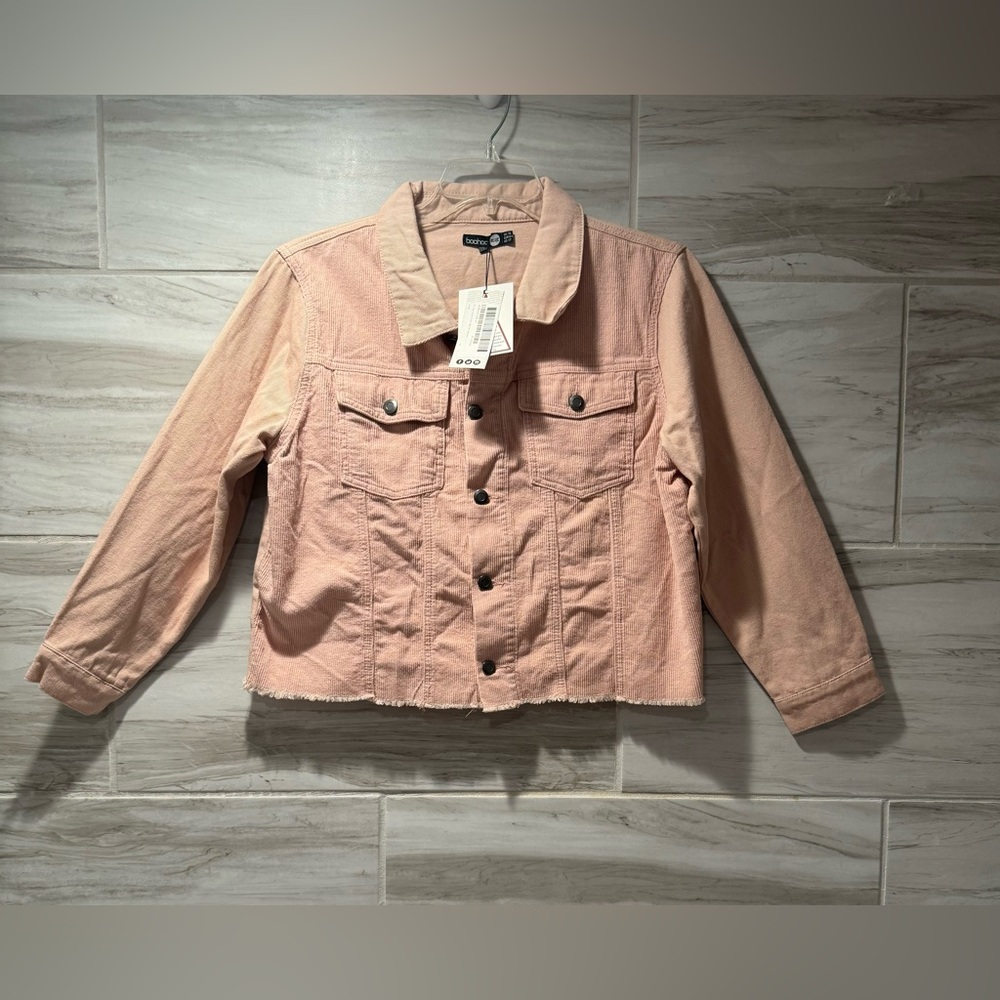 Boohoo Women’s Mixed Corduroy Pink Denim Jacket NWT Size 12 - Picture 2 of 11